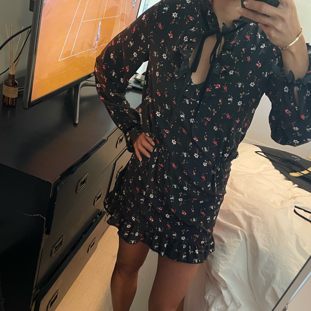 Zara flower black mini dress xs
